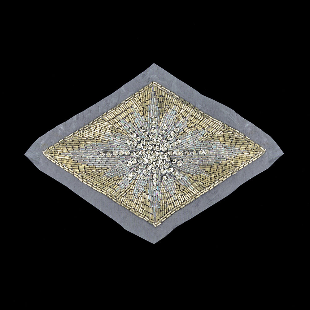 Vintage Silver Sequins, Crystal Iris and Silver-lined Beaded Diamond Applique - 8.25" x 5.5" Vintage Silver Sequins, Crystal Iris and Silver-lined Beaded Diamond Applique - 8.25" x 5.5"