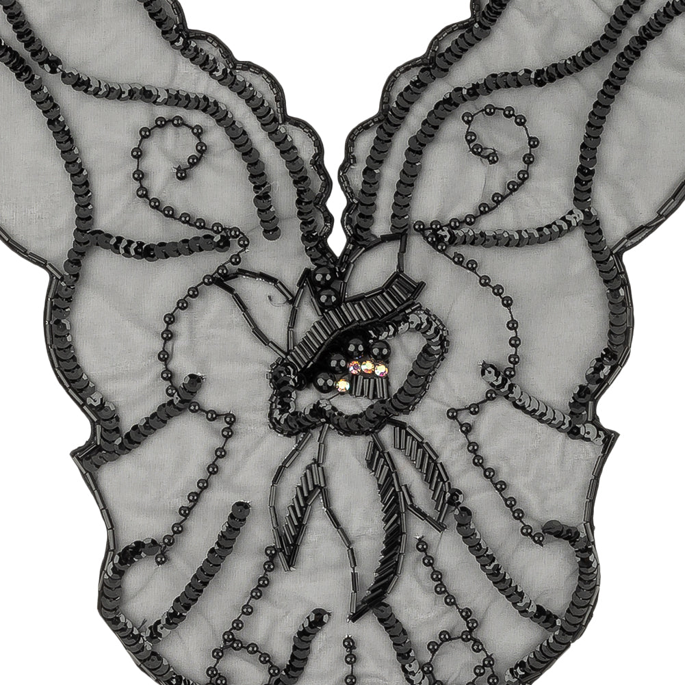 Vintage Black Beaded and Sequins Abstract Sheer Panel Applique - 17.25" x 11.5" Detail Vintage Black Beaded and Sequins Abstract Sheer Panel Applique - 17.25" x 11.5" Detail