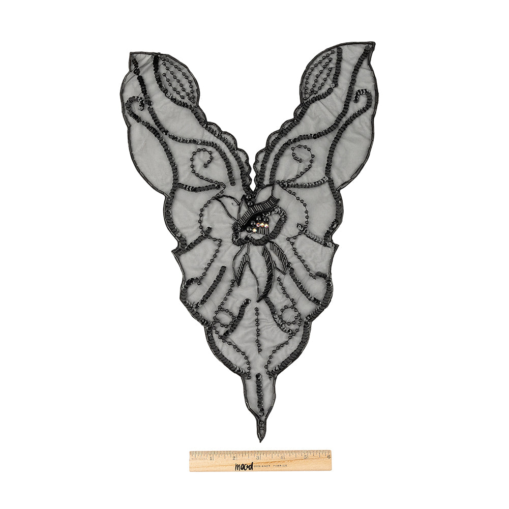 Vintage Black Beaded and Sequins Abstract Sheer Panel Applique - 17.25" x 11.5" Full Vintage Black Beaded and Sequins Abstract Sheer Panel Applique - 17.25" x 11.5" Full