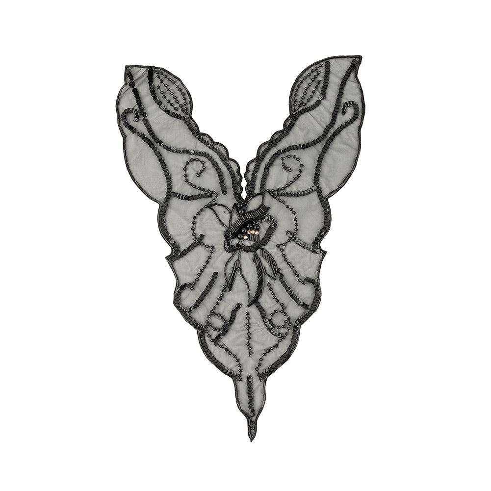 Vintage Black Beaded and Sequins Abstract Sheer Panel Applique - 17.25" x 11.5" Vintage Black Beaded and Sequins Abstract Sheer Panel Applique - 17.25" x 11.5"