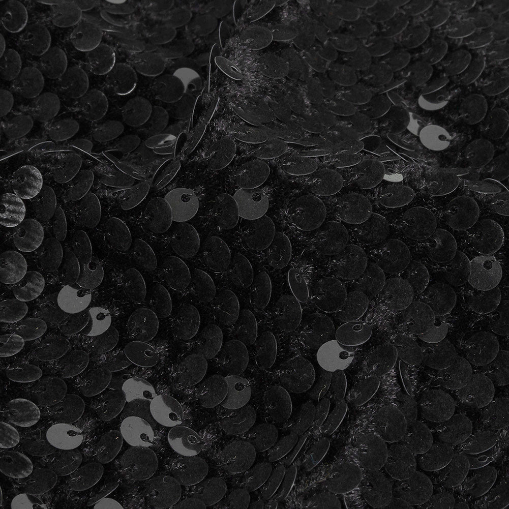 Black Stretch Velour with Small Circular Paillette Sequins Detail Black Stretch Velour with Small Circular Paillette Sequins Detail
