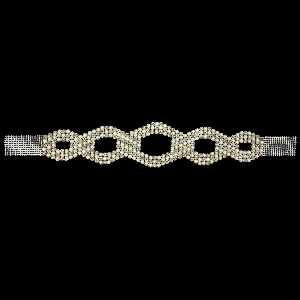Vintage Czech Crystal Rhinestone and White Faux Pearl Ovals Belt Applique - 2.25" x 10.25" Vintage Czech Crystal Rhinestone and White Faux Pearl Ovals Belt Applique - 2.25" x 10.25"