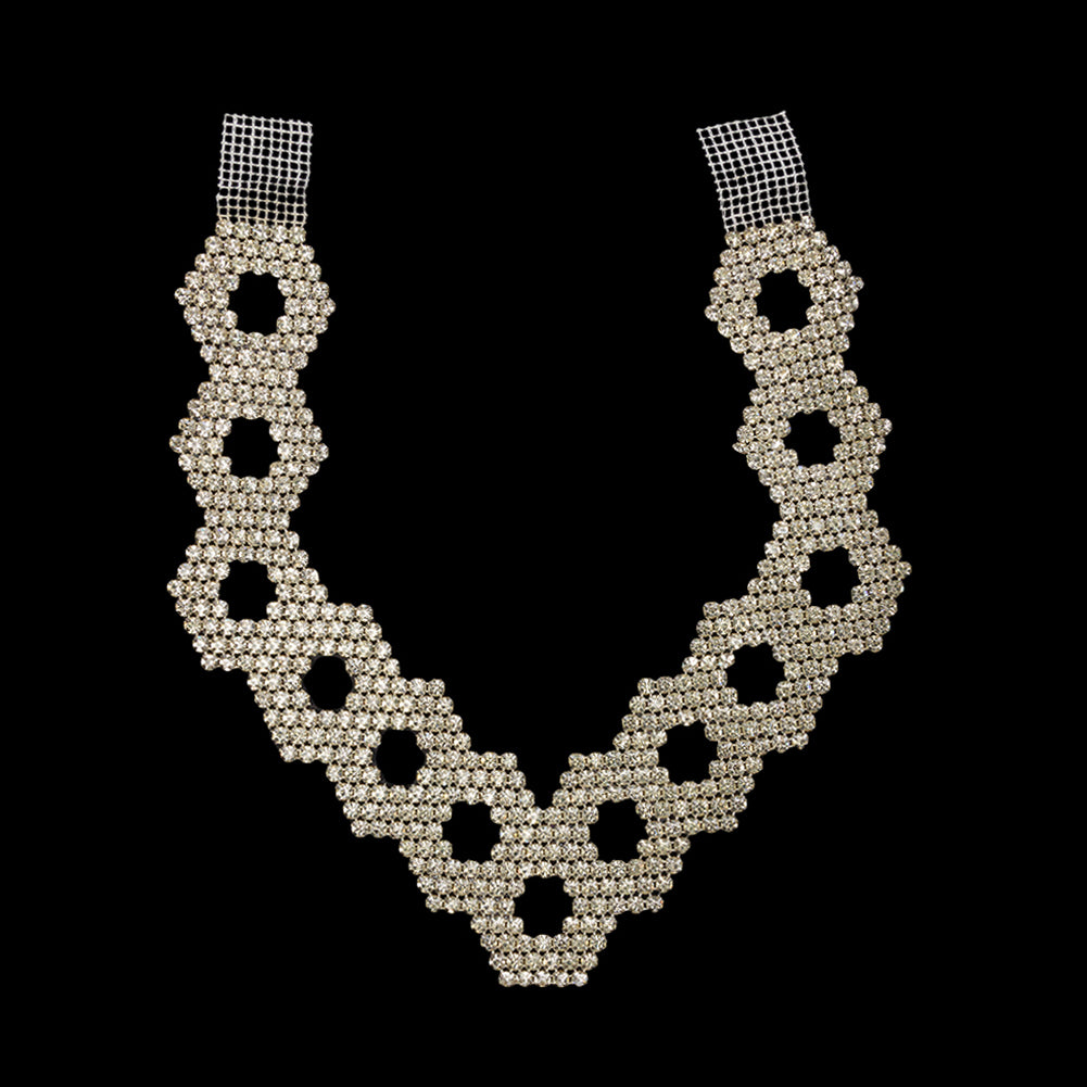 Vintage Crystal Rhinestone Hexagons Collar Applique - 8" x 7.75" Vintage Crystal Rhinestone Hexagons Collar Applique - 8" x 7.75"