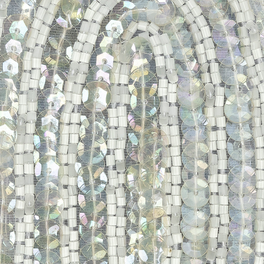 Vintage White Arches Beaded and Sequins Applique - 3.5" x 3" Detail Vintage White Arches Beaded and Sequins Applique - 3.5" x 3" Detail