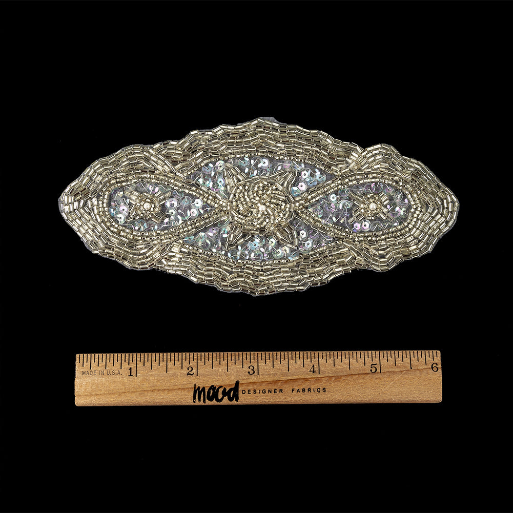 Vintage Fancy White Iris Sequins and Silver-lined Bugle Beaded Applique - 3" x 6.5" Full Vintage Fancy White Iris Sequins and Silver-lined Bugle Beaded Applique - 3" x 6.5" Full