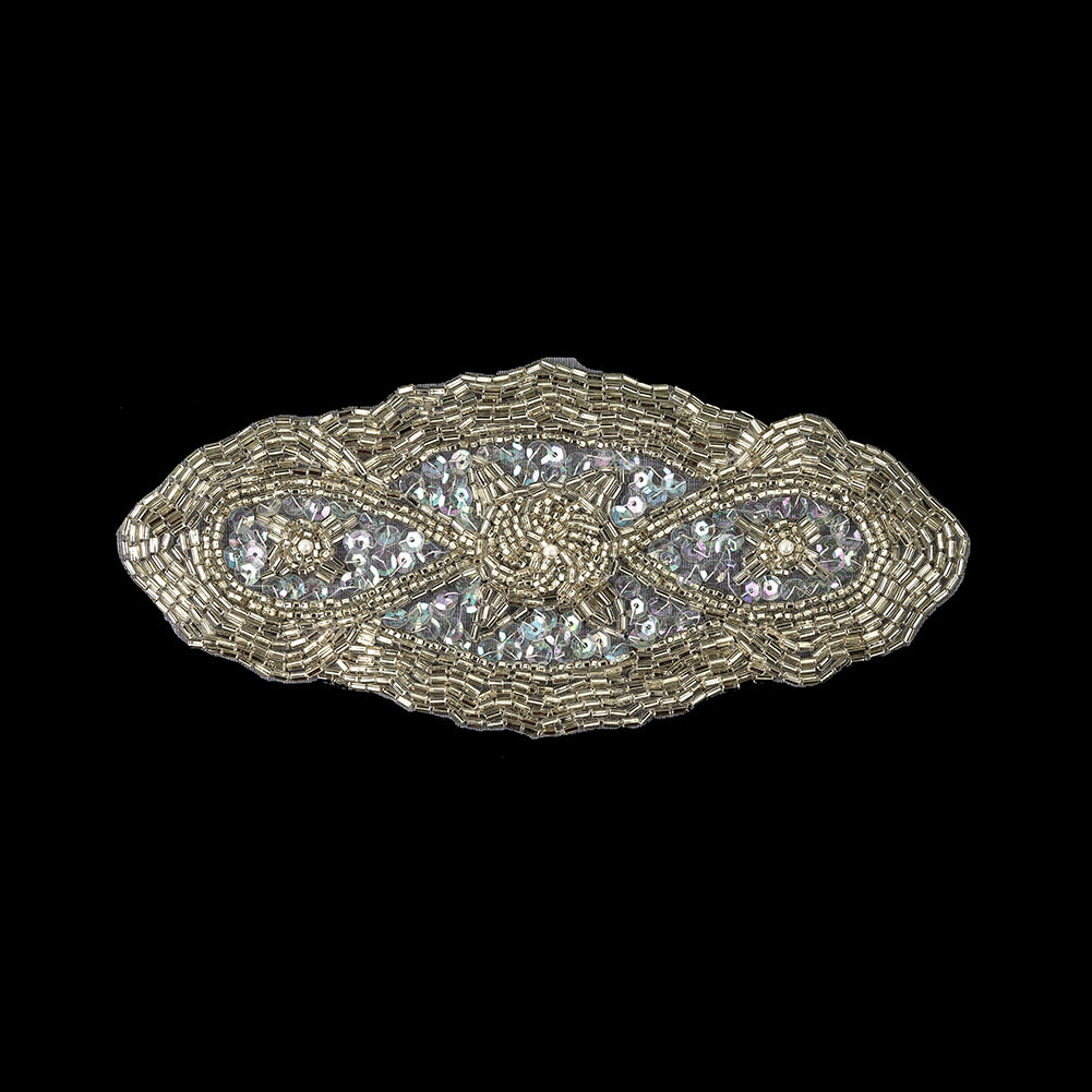 Vintage Fancy White Iris Sequins and Silver-lined Bugle Beaded Applique - 3" x 6.5" Vintage Fancy White Iris Sequins and Silver-lined Bugle Beaded Applique - 3" x 6.5"