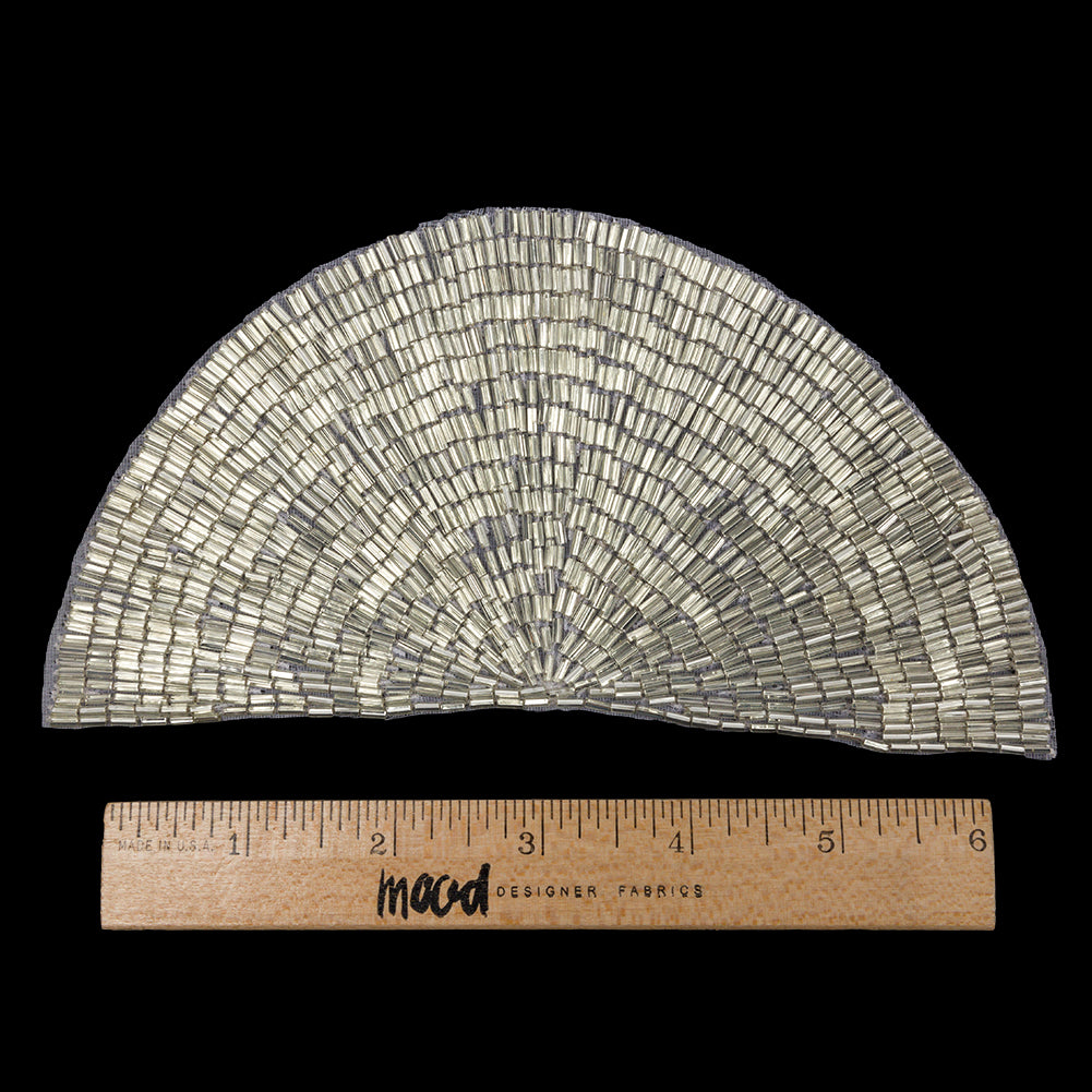 Vintage Silver Lined Bugle Beaded Half Circle Applique - 3.5" x 6.875" Full Vintage Silver Lined Bugle Beaded Half Circle Applique - 3.5" x 6.875" Full