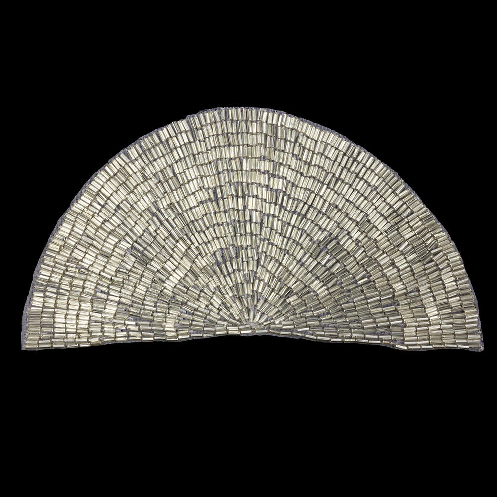 Vintage Silver Lined Bugle Beaded Half Circle Applique - 3.5" x 6.875" Vintage Silver Lined Bugle Beaded Half Circle Applique - 3.5" x 6.875"