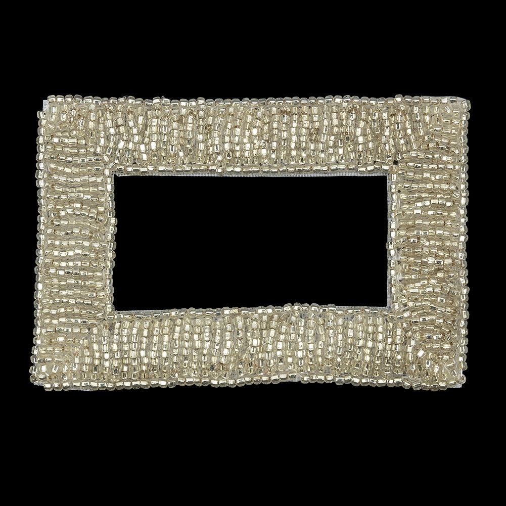 Vintage Silver Rectangular Frame Beaded Applique - 3.25" x 2.25" Vintage Silver Rectangular Frame Beaded Applique - 3.25" x 2.25"