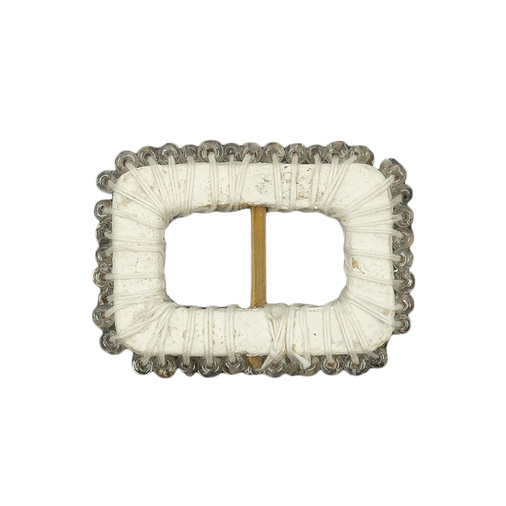 Vintage Silver Lined Beaded Rectangular Slider with Brass Bar- 0.875" x 1.125" Detail Vintage Silver Lined Beaded Rectangular Slider with Brass Bar- 0.875" x 1.125" Detail