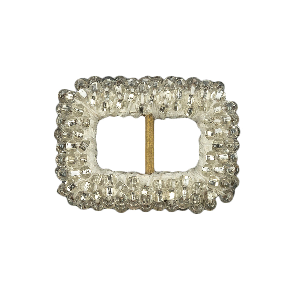 Vintage Silver Lined Beaded Rectangular Slider with Brass Bar- 0.875" x 1.125" Vintage Silver Lined Beaded Rectangular Slider with Brass Bar- 0.875" x 1.125"