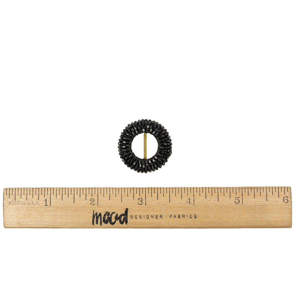 Vintage Jet Beaded Circular Slider with Brass Bar - 1.125" Full Vintage Jet Beaded Circular Slider with Brass Bar - 1.125" Full
