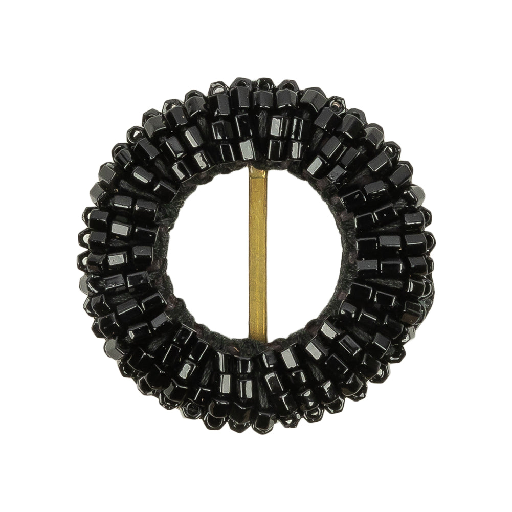 Vintage Jet Beaded Circular Slider with Brass Bar - 1.125" Vintage Jet Beaded Circular Slider with Brass Bar - 1.125"