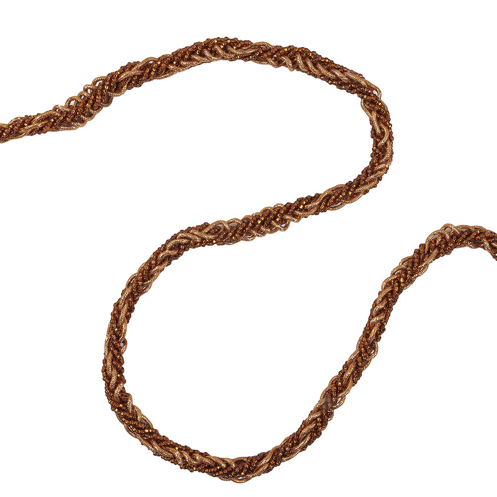 Vintage Bronze and Gold Beaded Braided Belt with Loop Tassels - 0.75" x 40" Vintage Bronze and Gold Beaded Braided Belt with Loop Tassels - 0.75" x 40"