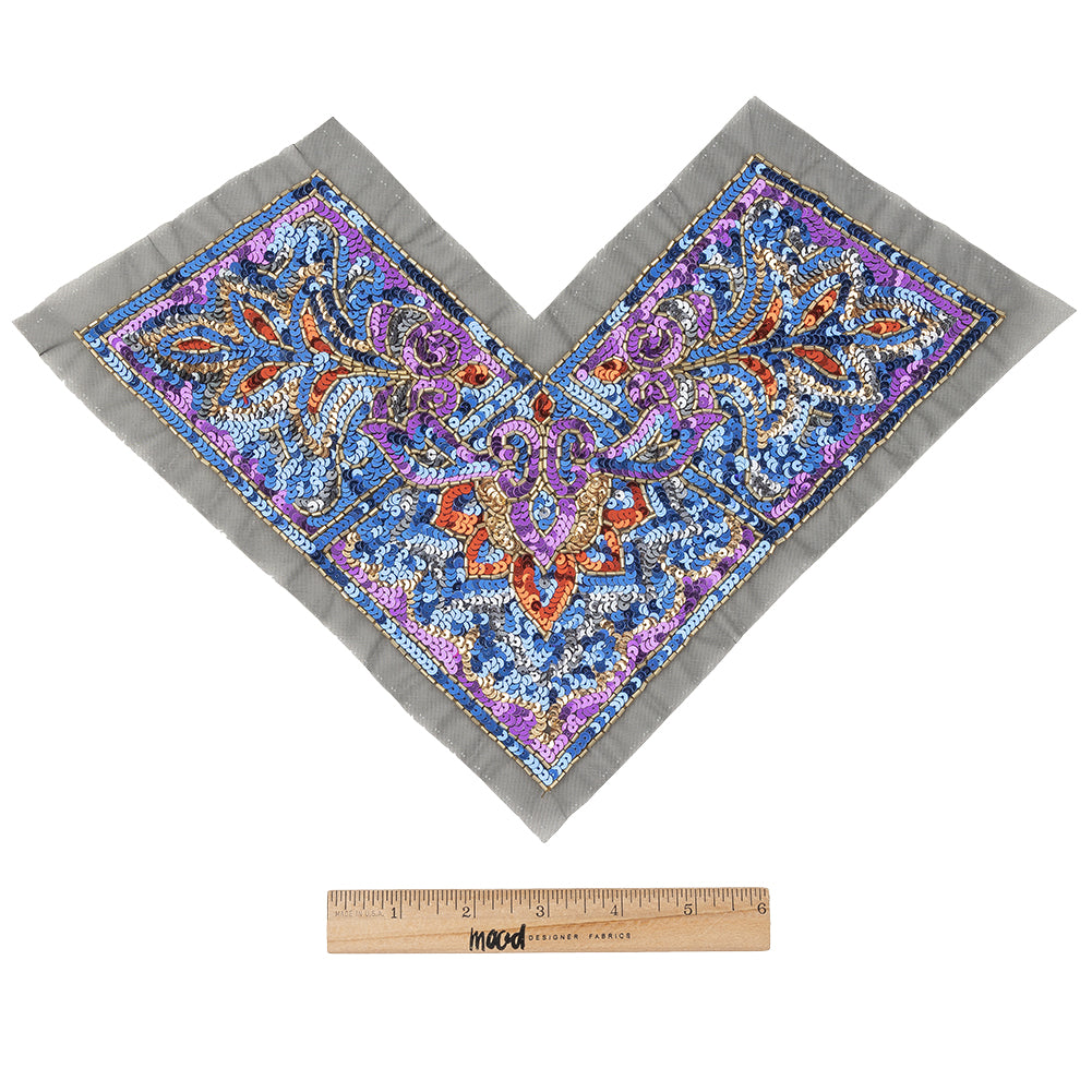 Vintage Lavish Blue, Purple and Red Sequins Classical Nature-like Applique - 8.625" x 12.75" Full Vintage Lavish Blue, Purple and Red Sequins Classical Nature-like Applique - 8.625" x 12.75" Full