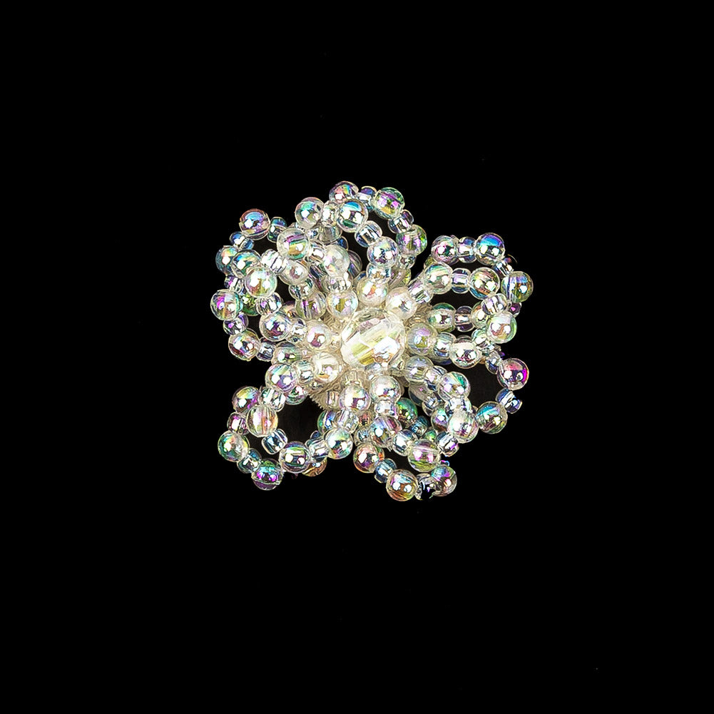 Vintage White Iris Iridescent Beaded Floral Applique - 1.75" Detail Vintage White Iris Iridescent Beaded Floral Applique - 1.75" Detail