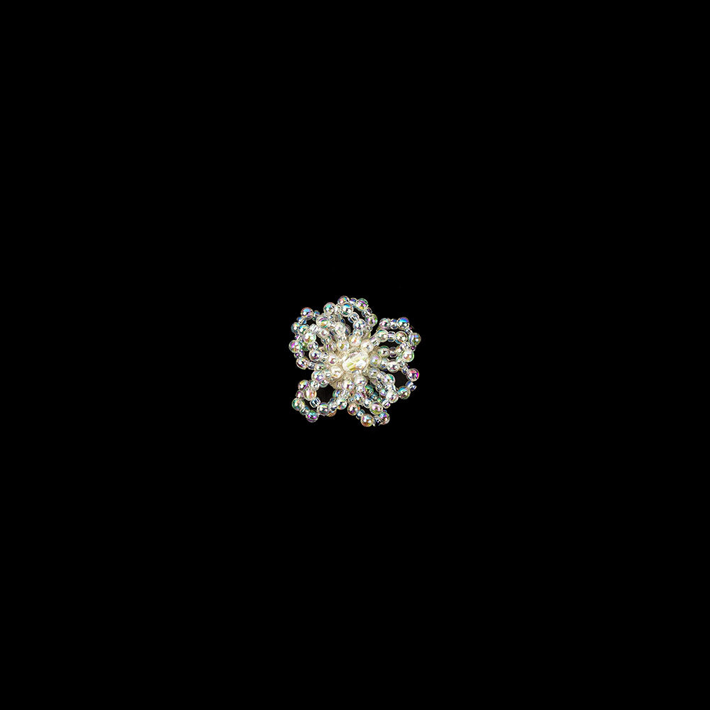 Vintage White Iris Iridescent Beaded Floral Applique - 1.75" Vintage White Iris Iridescent Beaded Floral Applique - 1.75"