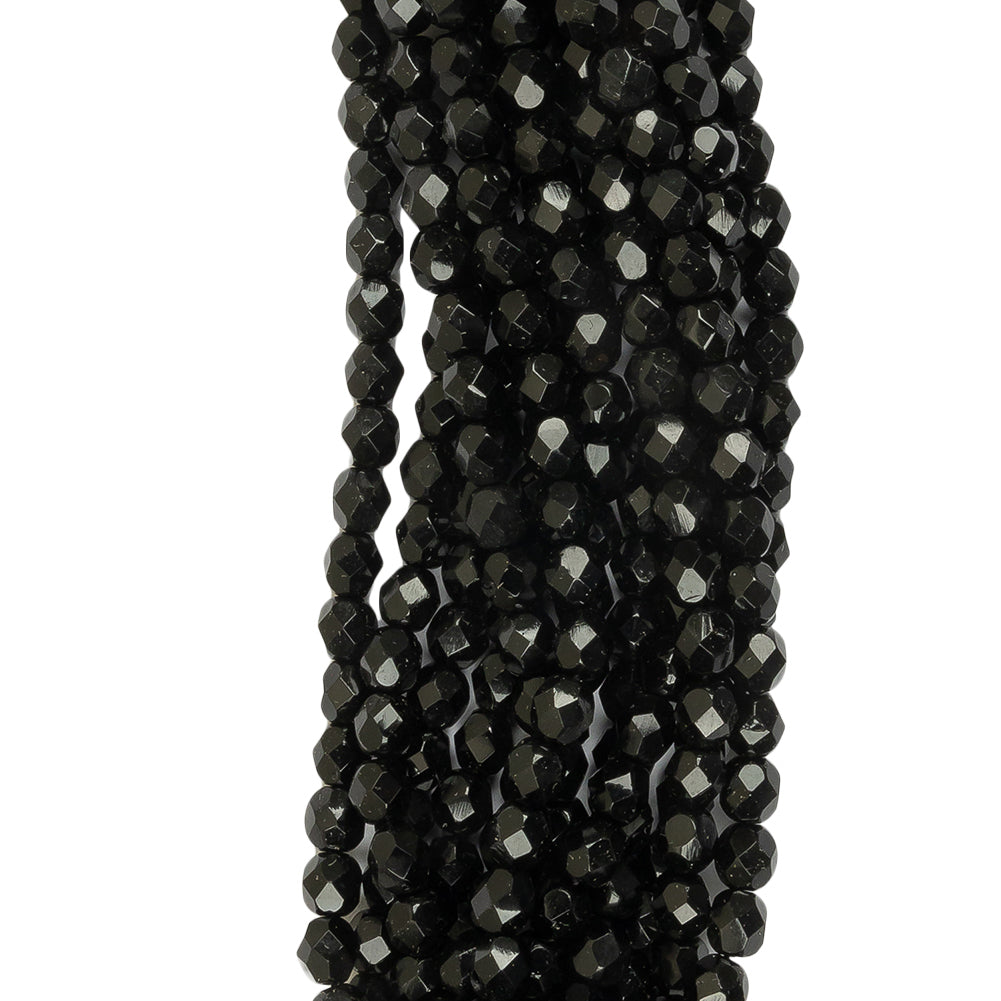 Vintage Jet Faceted Beaded Strands Bundle - 6mm Detail Vintage Jet Faceted Beaded Strands Bundle - 6mm Detail