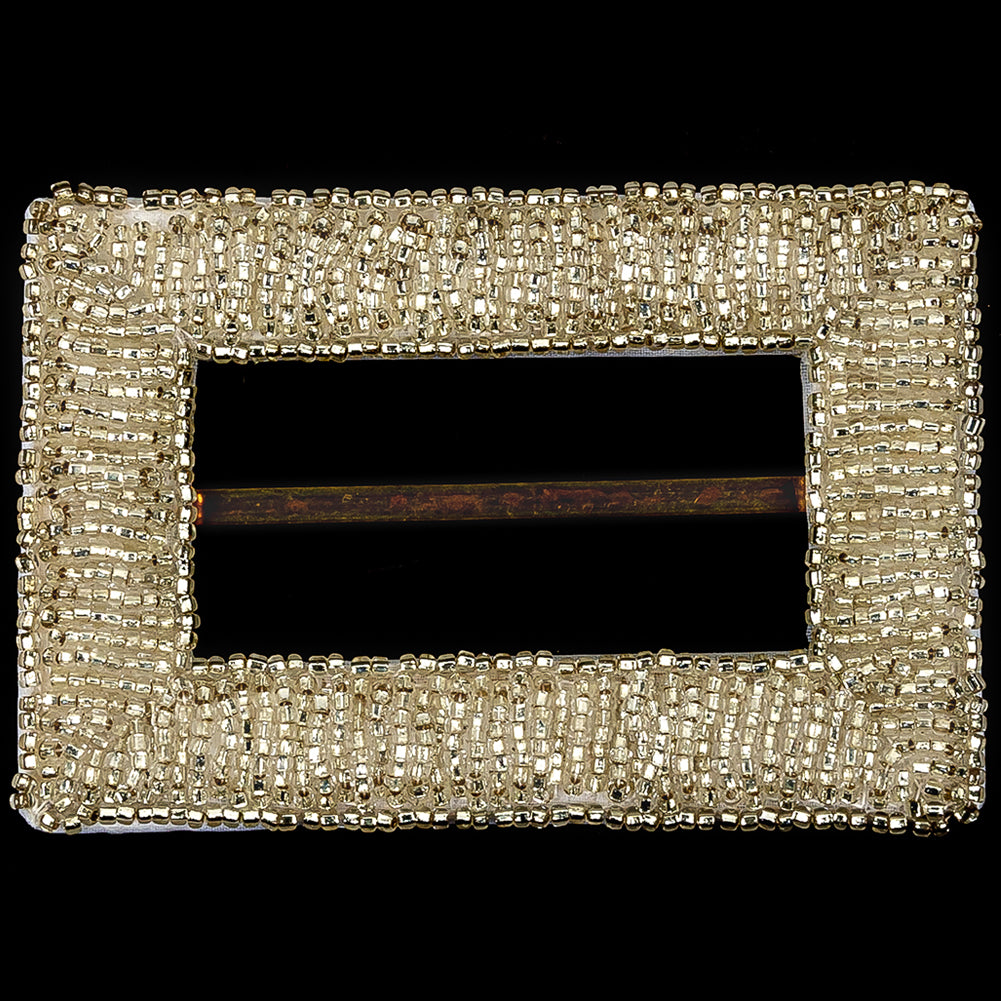 Vintage Silver-Lined Beaded Slider with Brass Bar - 3.375" x 2.25" - Detail - Image 3 of 4 Vintage Silver-Lined Beaded Slider with Brass Bar - 3.375" x 2.25" - Detail - Image 3 of 4
