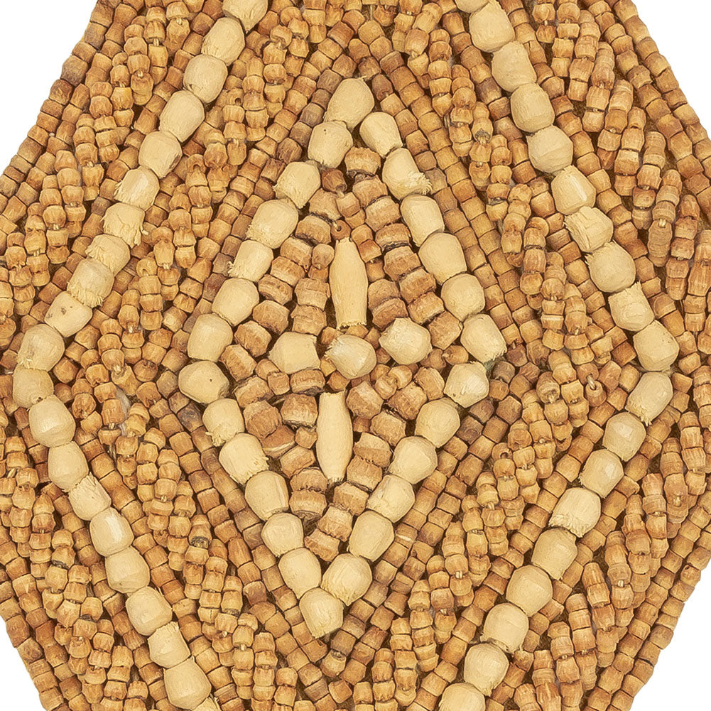 Vintage Tan and Natural Nested Diamonds Wood Beaded Applique - 6.375" x 3.75" Detail Vintage Tan and Natural Nested Diamonds Wood Beaded Applique - 6.375" x 3.75" Detail