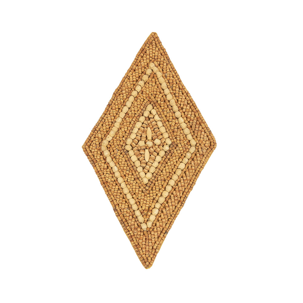 Vintage Tan and Natural Nested Diamonds Wood Beaded Applique - 6.375" x 3.75" Vintage Tan and Natural Nested Diamonds Wood Beaded Applique - 6.375" x 3.75"
