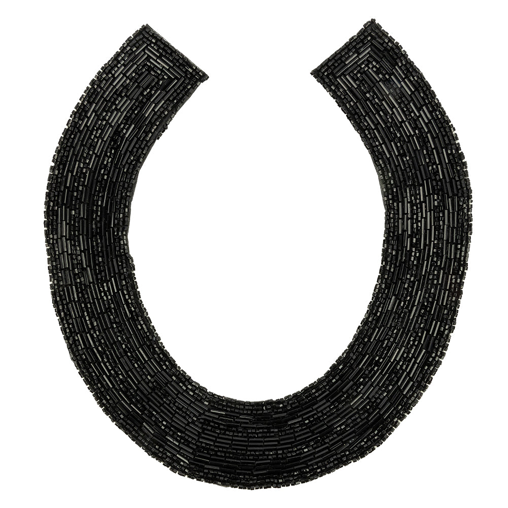 Vintage Black Glass Bugle and Seed Beaded Collar Applique - 7.25" x 8.5" Vintage Black Glass Bugle and Seed Beaded Collar Applique - 7.25" x 8.5"