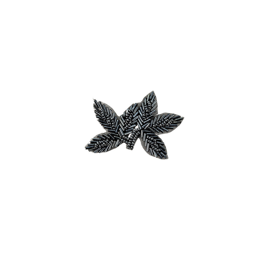 Vintage Gunmetal Bugle and Seed Beaded Foliage Applique - 2.25" x 3.25" Vintage Gunmetal Bugle and Seed Beaded Foliage Applique - 2.25" x 3.25"