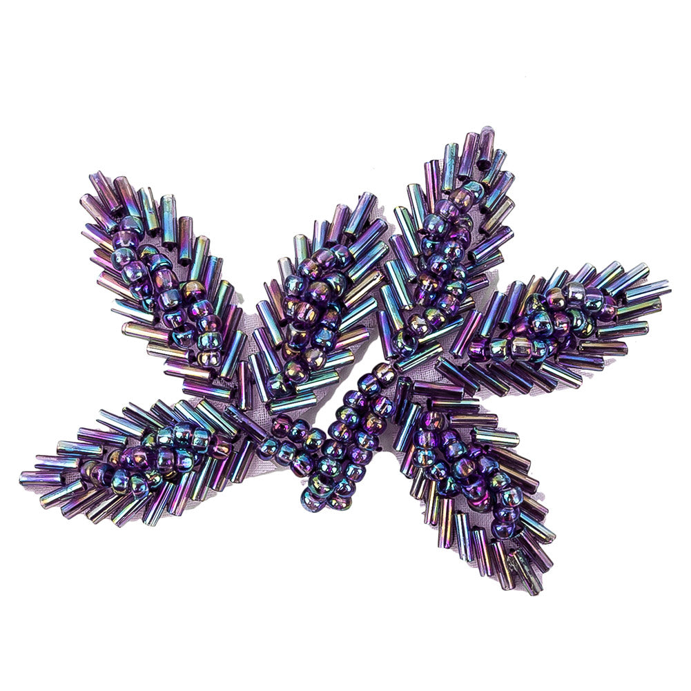 Vintage Lavender Iris Bugle and Seed Beaded Foliage Applique - 2.25" x 3.25" Detail Vintage Lavender Iris Bugle and Seed Beaded Foliage Applique - 2.25" x 3.25" Detail