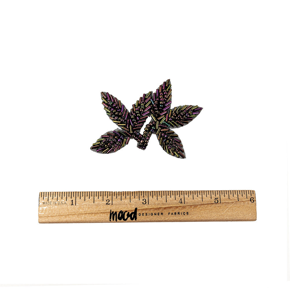 Vintage Purple Iris Bugle and Seed Beaded Foliage Applique - 2.25" x 3.25" Full Vintage Purple Iris Bugle and Seed Beaded Foliage Applique - 2.25" x 3.25" Full