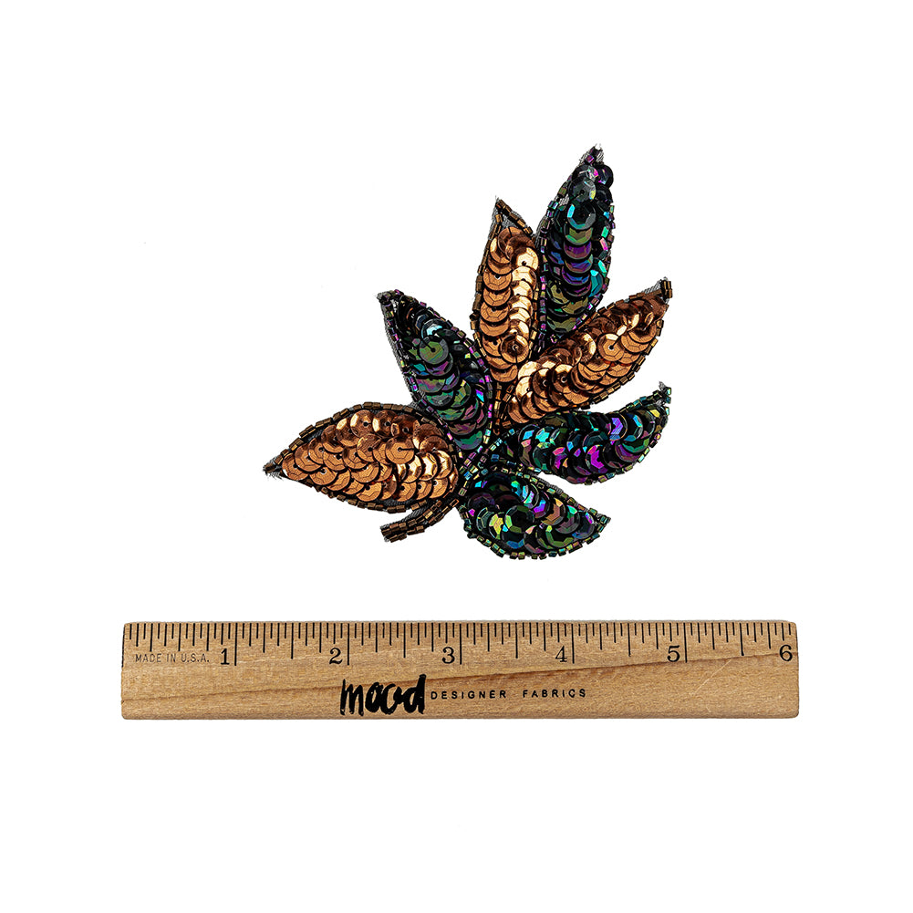 Vintage Bronze and Purple Iris Sequins and Beaded Leaf Applique - 4" X 3" Full Vintage Bronze and Purple Iris Sequins and Beaded Leaf Applique - 4" X 3" Full