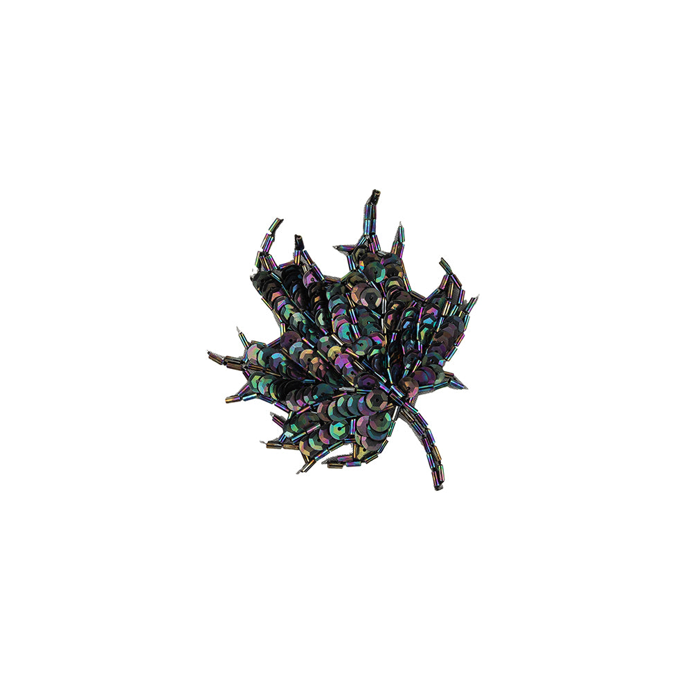 Vintage Black Iris Sequins and Bugle Beaded Small Leaf Applique - 3.75" x 3" Vintage Black Iris Sequins and Bugle Beaded Small Leaf Applique - 3.75" x 3"