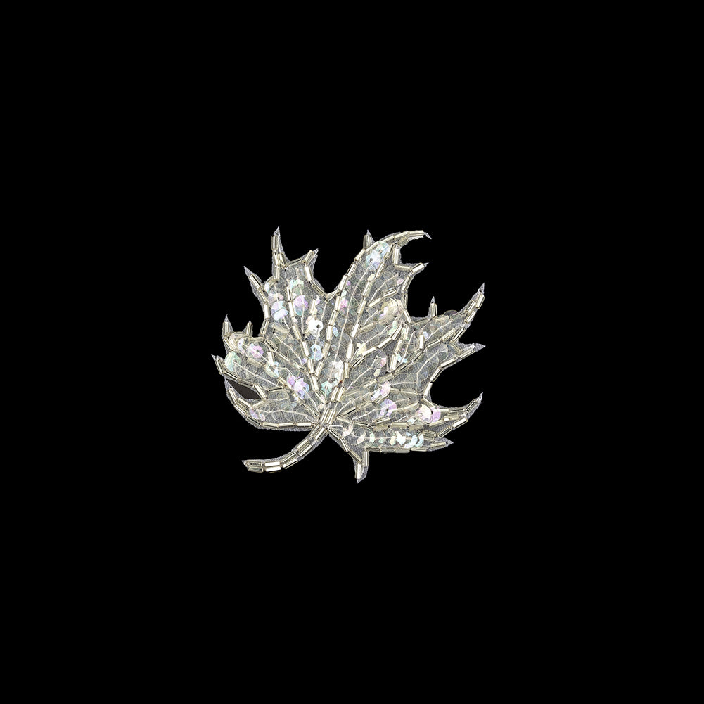 Vintage Crystal Iris Sequins and Bugle Beaded Leaf Applique - 3.75" x 3" Vintage Crystal Iris Sequins and Bugle Beaded Leaf Applique - 3.75" x 3"