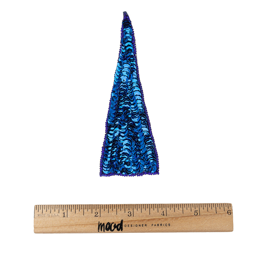 Vintage Magnetic Blue Sequins and Beads Triangle Applique - 4.875" x 1.875" Full Vintage Magnetic Blue Sequins and Beads Triangle Applique - 4.875" x 1.875" Full