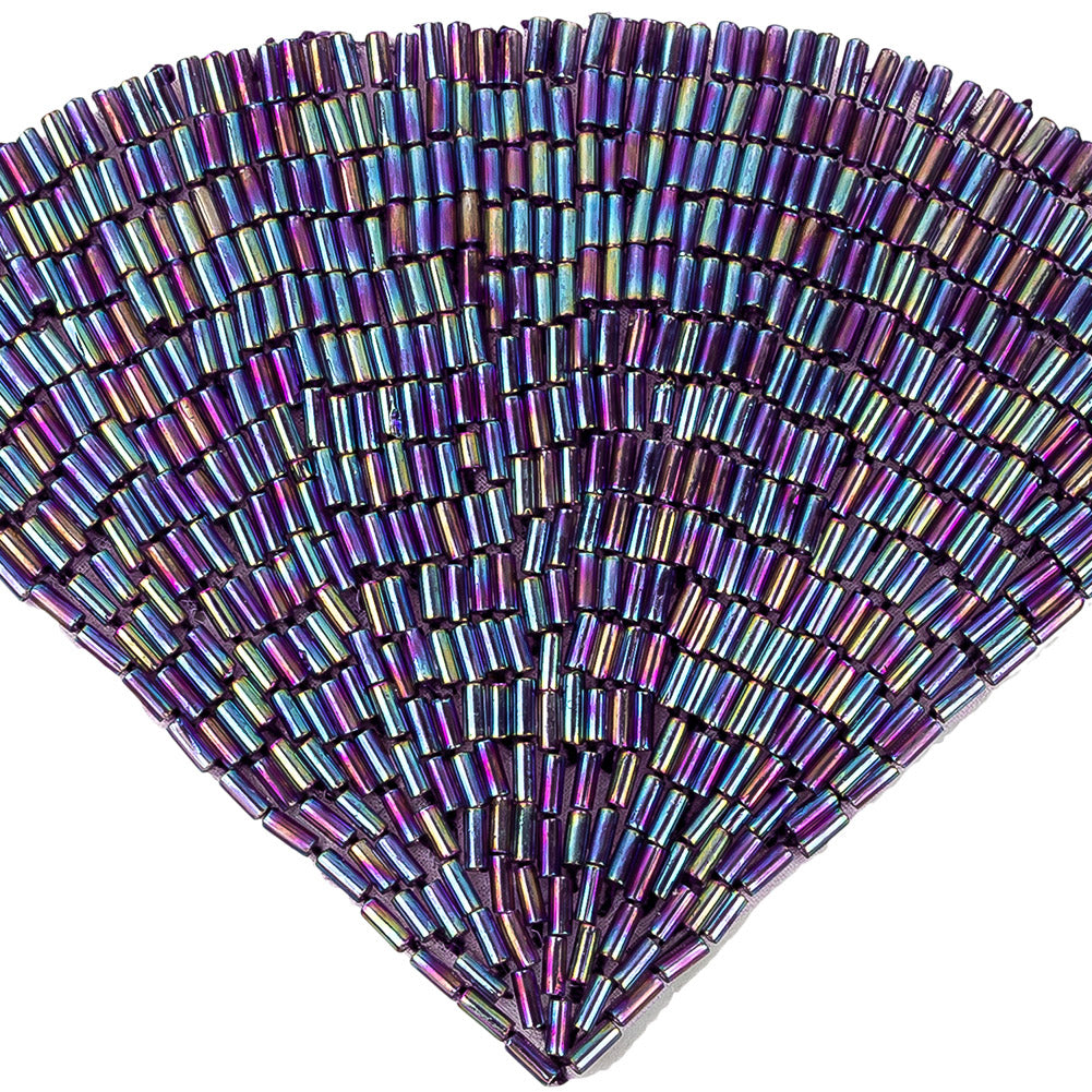Vintage Lavender Iris Beaded Fan Applique - 3.5" x 5" Detail Vintage Lavender Iris Beaded Fan Applique - 3.5" x 5" Detail