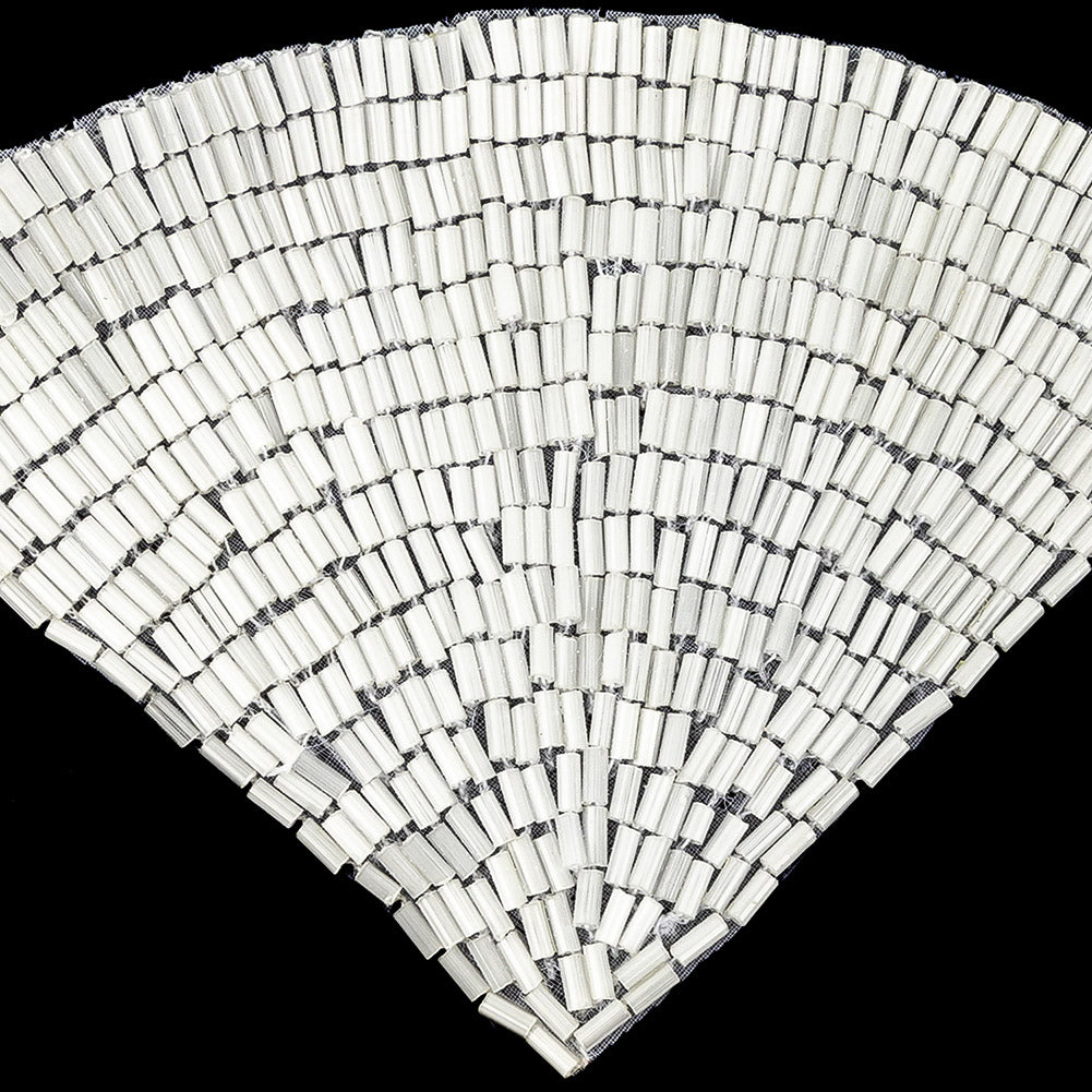 Vintage White Satin Beaded Fan Applique - 3.5" x 5" Detail Vintage White Satin Beaded Fan Applique - 3.5" x 5" Detail