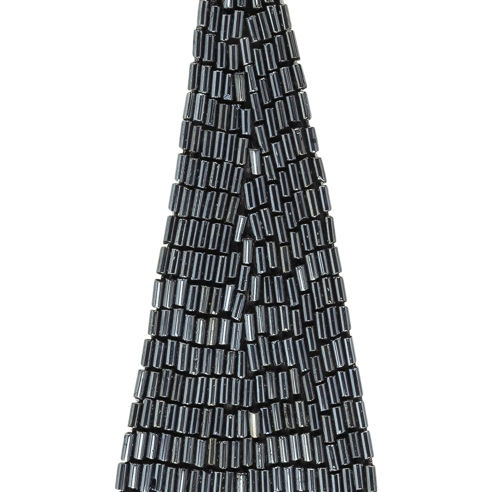 Vintage Gunmetal Bugle Beaded Triangle Applique - 5" x 1.875" Detail Vintage Gunmetal Bugle Beaded Triangle Applique - 5" x 1.875" Detail