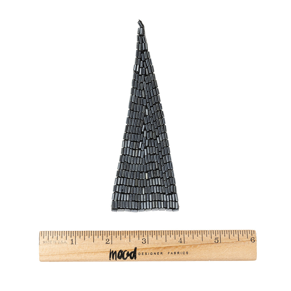 Vintage Gunmetal Bugle Beaded Triangle Applique - 5" x 1.875" Full Vintage Gunmetal Bugle Beaded Triangle Applique - 5" x 1.875" Full