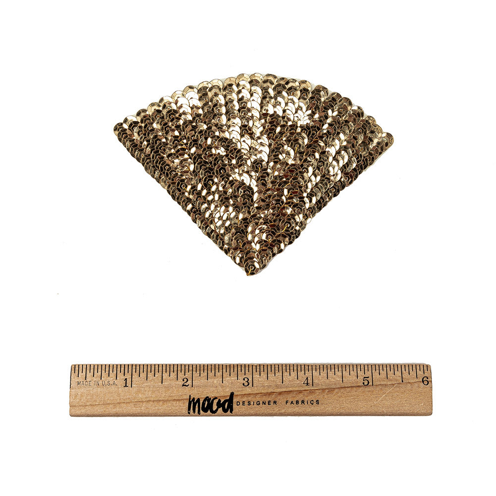 Vintage Gold Sequins Fan Applique - 3.5" x 5" Full Vintage Gold Sequins Fan Applique - 3.5" x 5" Full
