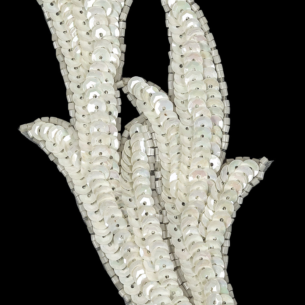 Vintage White Iris Leaf Sequined Applique - 7.5" X 2.5" Detail Vintage White Iris Leaf Sequined Applique - 7.5" X 2.5" Detail