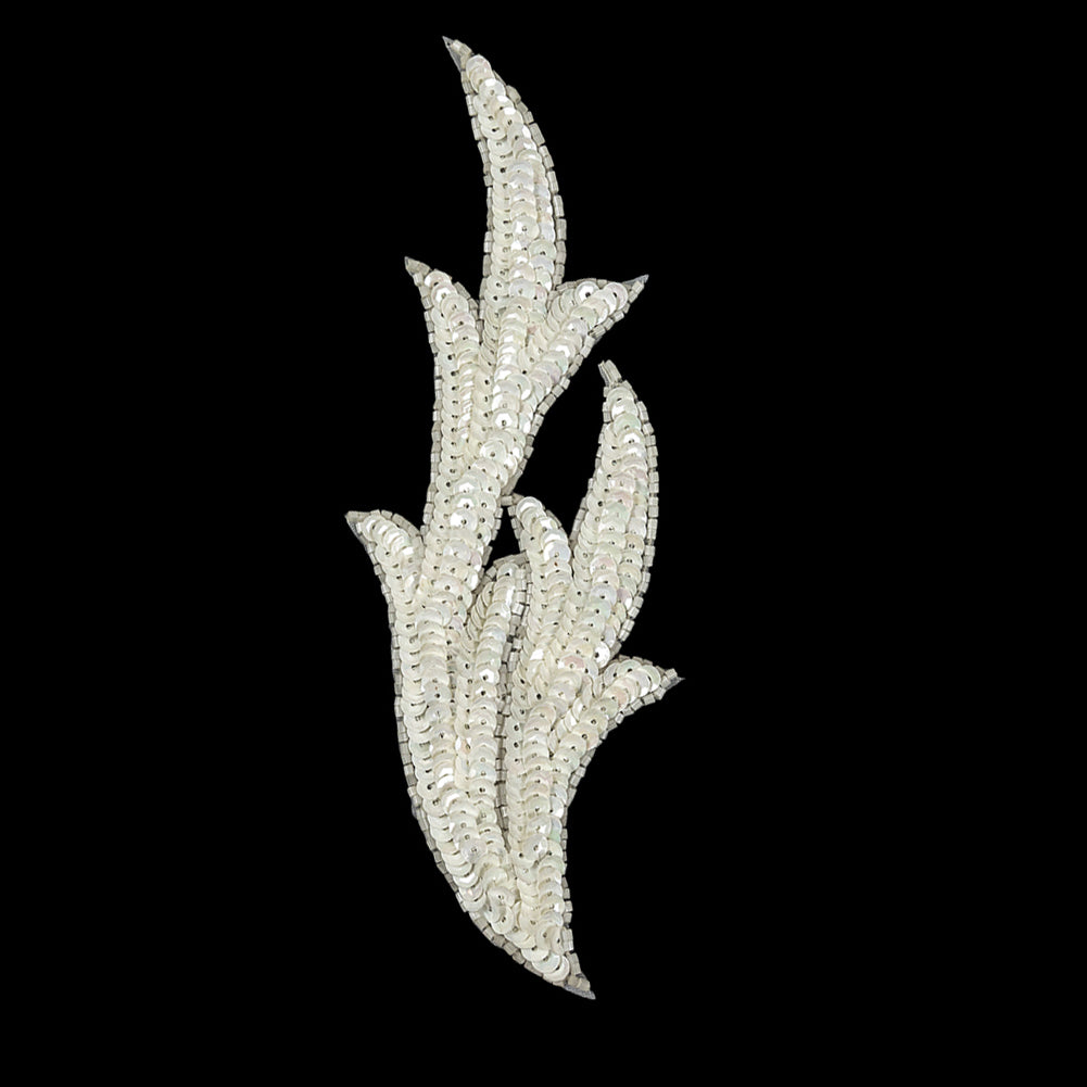 Vintage White Iris Leaf Sequined Applique - 7.5" X 2.5" Vintage White Iris Leaf Sequined Applique - 7.5" X 2.5"