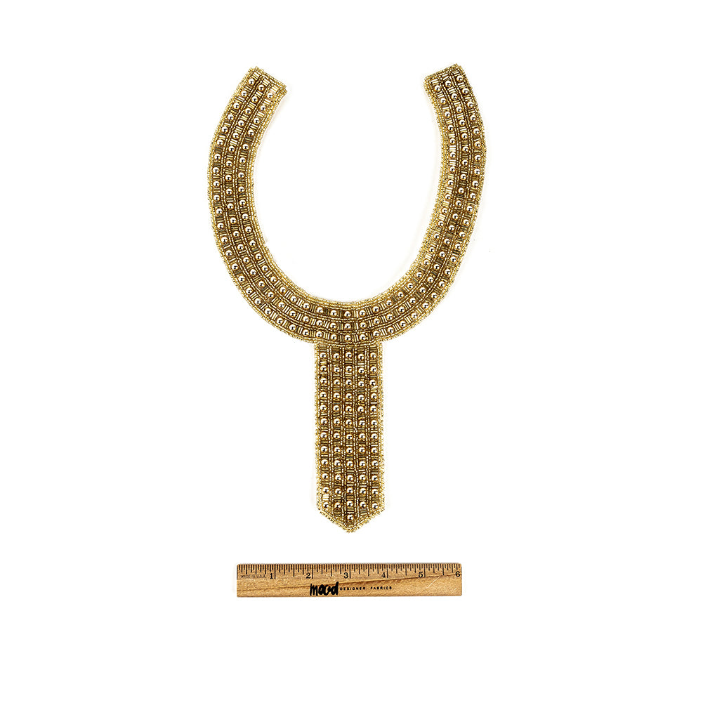 Vintage Fancy Gold Pearl and Gold-lined Beaded Neckline Applique - 13" X 7.25" Full Vintage Fancy Gold Pearl and Gold-lined Beaded Neckline Applique - 13" X 7.25" Full
