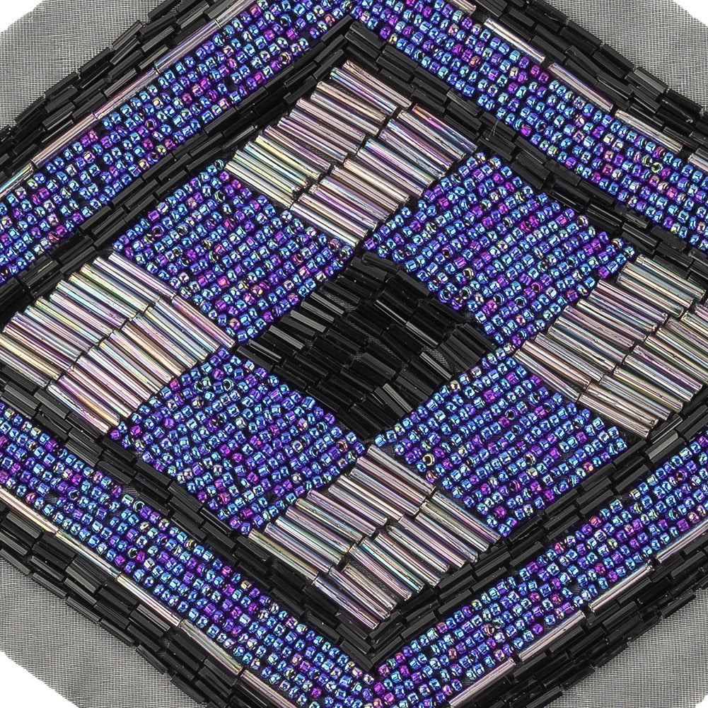 Vintage Jet, Blue Multi and Silver Beaded Diamond Applique - 8.25" x 6.125" Detail Vintage Jet, Blue Multi and Silver Beaded Diamond Applique - 8.25" x 6.125" Detail