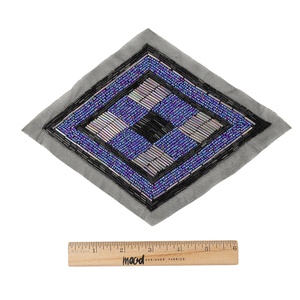 Vintage Jet, Blue Multi and Silver Beaded Diamond Applique - 8.25" x 6.125" Full Vintage Jet, Blue Multi and Silver Beaded Diamond Applique - 8.25" x 6.125" Full
