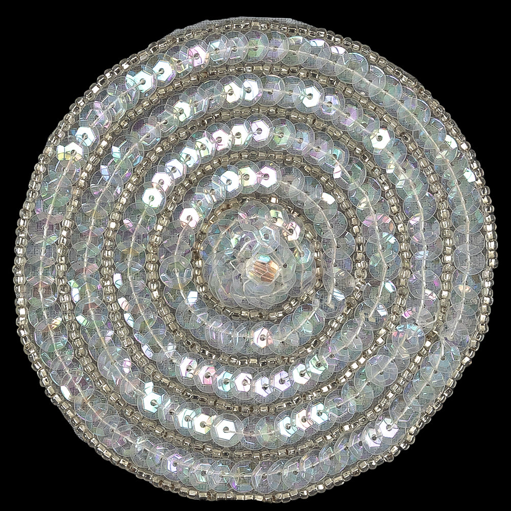 Vintage White Iris Sequins and Silver Lined Seed Beaded Concentric Circles Applique - 3.375" Detail Vintage White Iris Sequins and Silver Lined Seed Beaded Concentric Circles Applique - 3.375" Detail