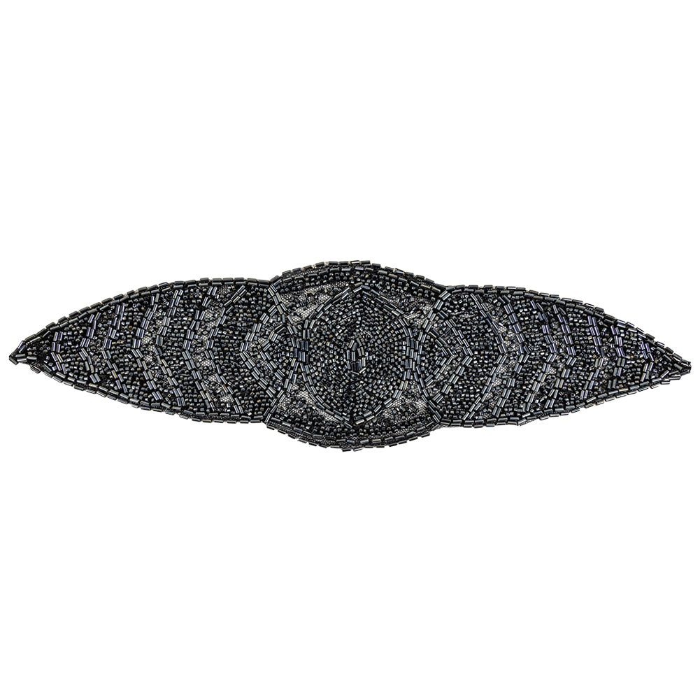 Vintage Gunmetal Bugle and Seed Beaded Abstract Mesh-Backed Applique - 13.25" x 4" Vintage Gunmetal Bugle and Seed Beaded Abstract Mesh-Backed Applique - 13.25" x 4"