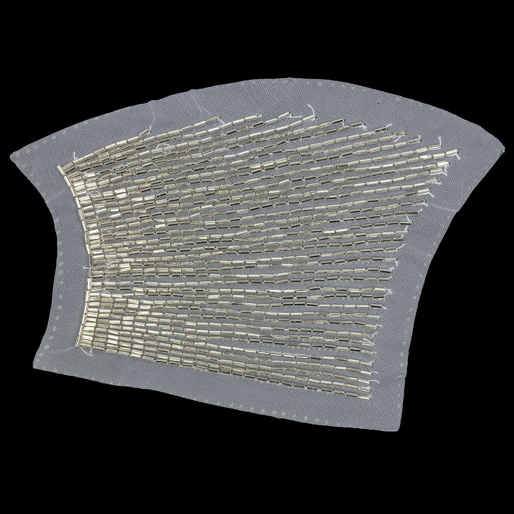 Vintage Silver Linear Left Glass Bugle Beaded Sheer Applique - 6.25" x 4.5" Vintage Silver Linear Left Glass Bugle Beaded Sheer Applique - 6.25" x 4.5"