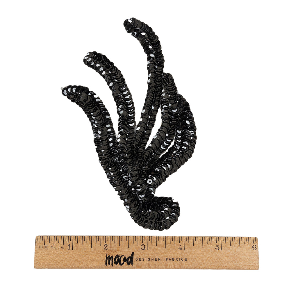 Vintage Black Sequined Abstract Left Side Applique - 5.25" x 3.625" Full Vintage Black Sequined Abstract Left Side Applique - 5.25" x 3.625" Full