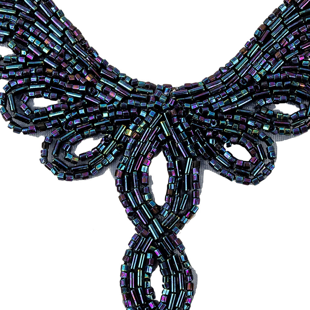 Vintage Blue Iris Bugle and Chop Beaded Abstract Applique - 4.25" x 5.5" Detail Vintage Blue Iris Bugle and Chop Beaded Abstract Applique - 4.25" x 5.5" Detail
