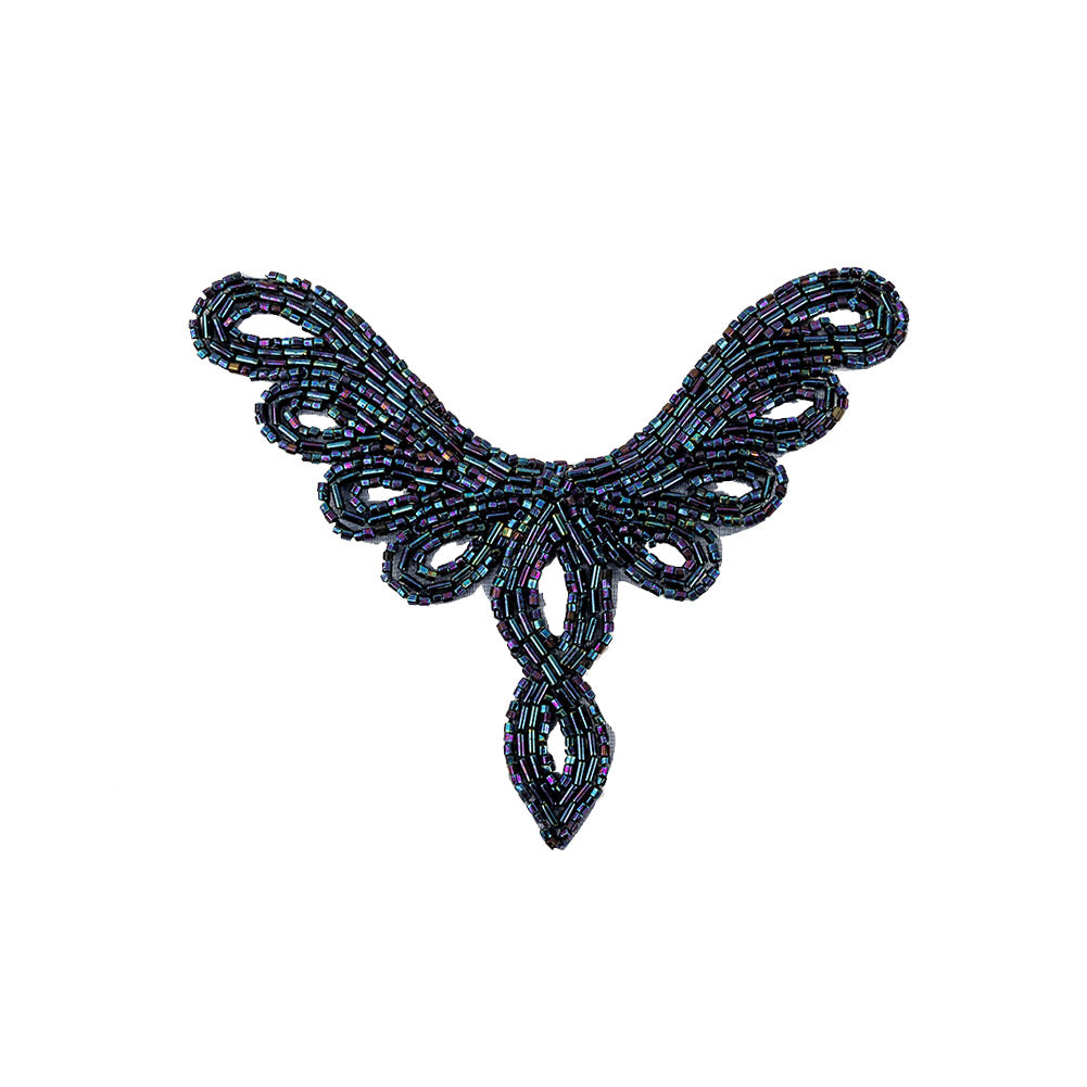 Vintage Blue Iris Bugle and Chop Beaded Abstract Applique - 4.25" x 5.5" Vintage Blue Iris Bugle and Chop Beaded Abstract Applique - 4.25" x 5.5"