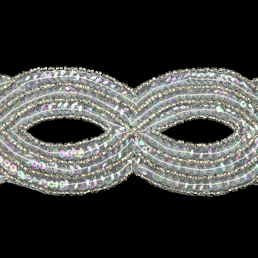 Vintage Crystal Iris Sequins and Beaded Figure Eight Applique - 11" x 2.5" Detail Vintage Crystal Iris Sequins and Beaded Figure Eight Applique - 11" x 2.5" Detail